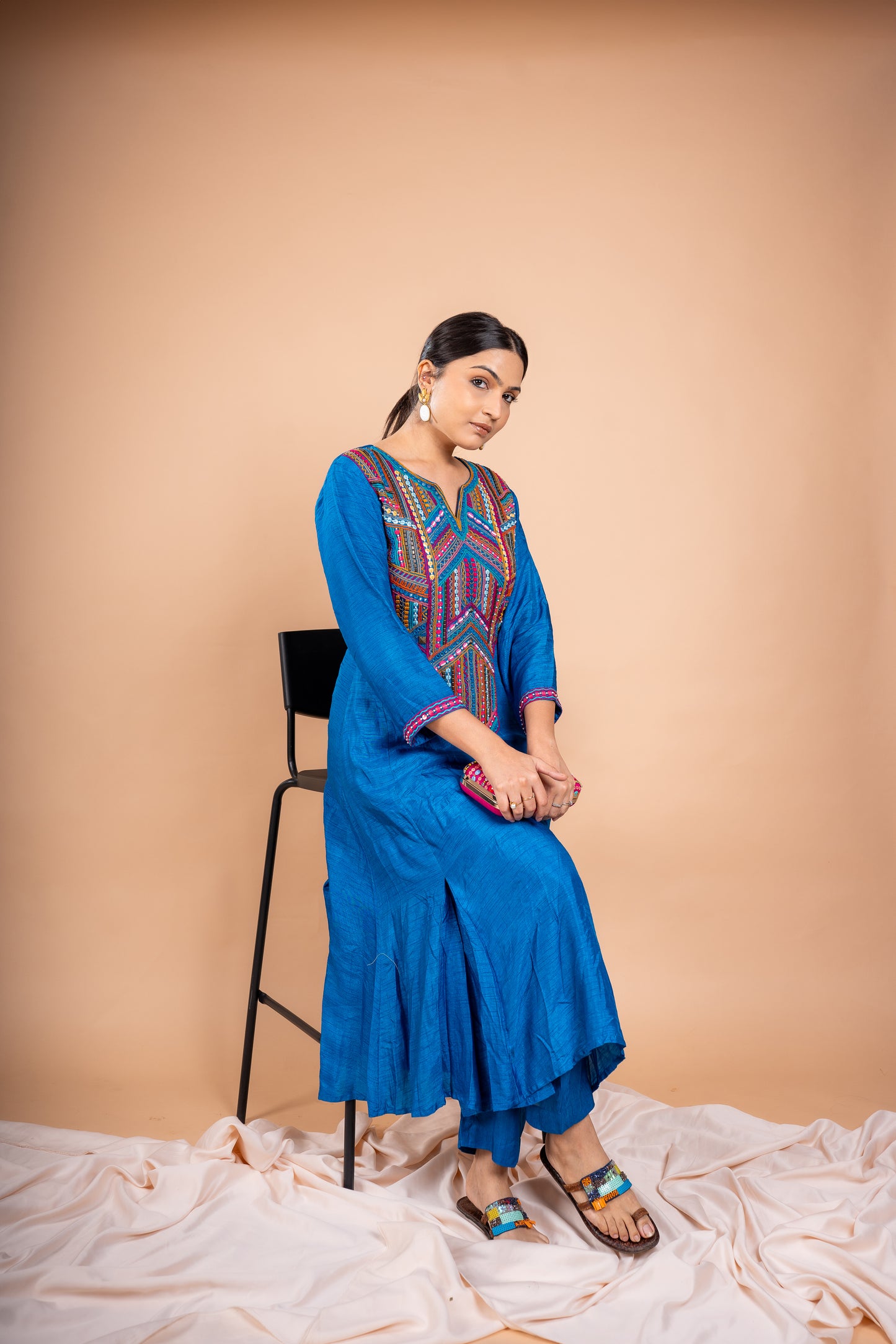 Reva Blue Flat Raw Silk Kurta Set