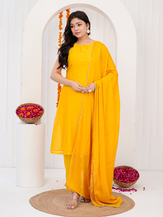 Yellow kurti-set with duppata