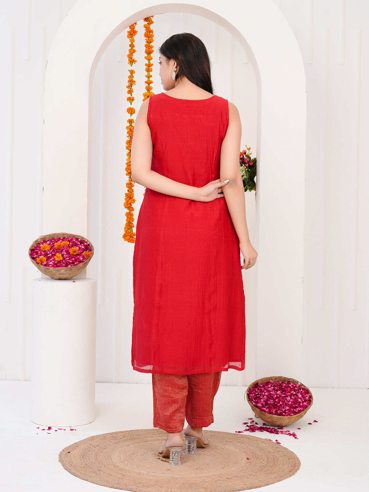 Red kurti-set with duppata