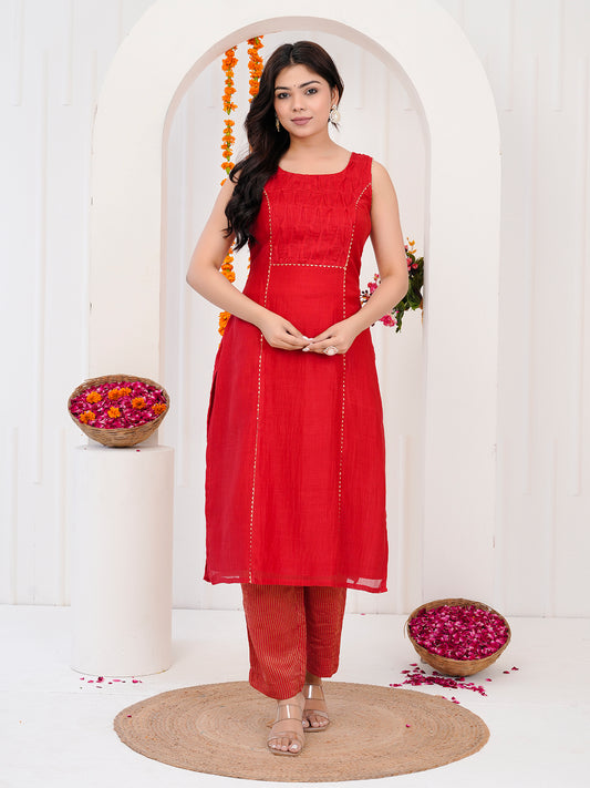 Red kurti-set with duppata
