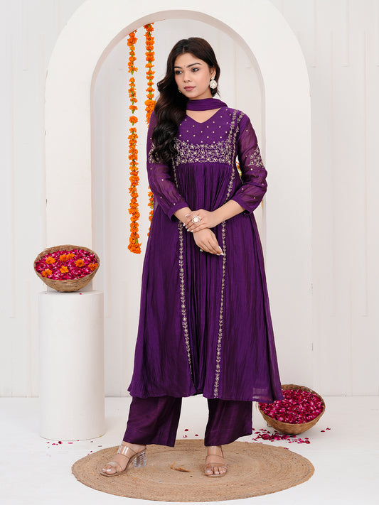 Purple kurti-set with Duppata
