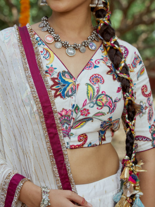 White Kalamkari Blouse