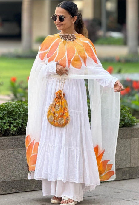 White Layered Dress With Dupatta