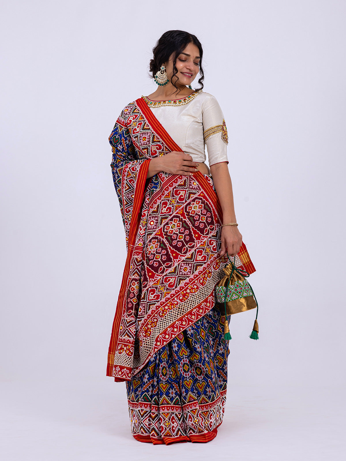 Patola Saree with Handwork Detail Readymade Blouse