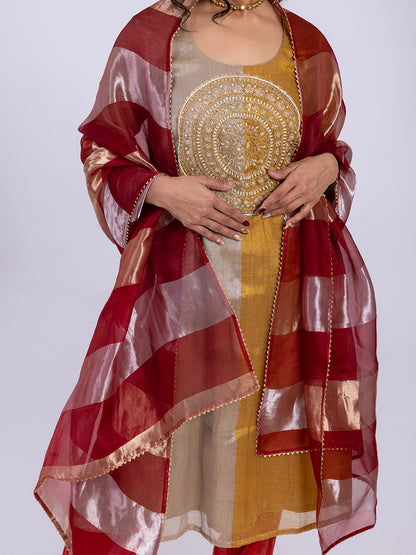 Gold and Silver Tissue Silk Kurta Set Dress