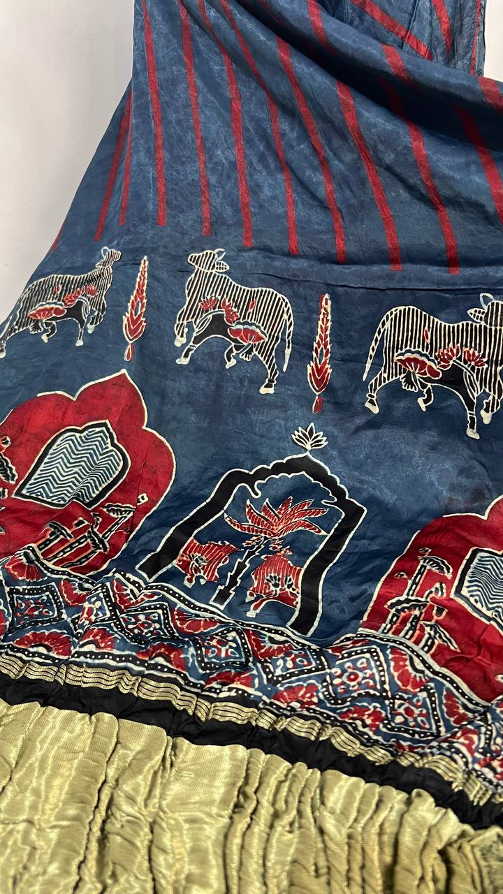 Blue Hand-Print Duppata