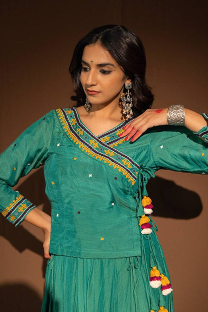 Rama Green Aari Work Lehenga-Choli