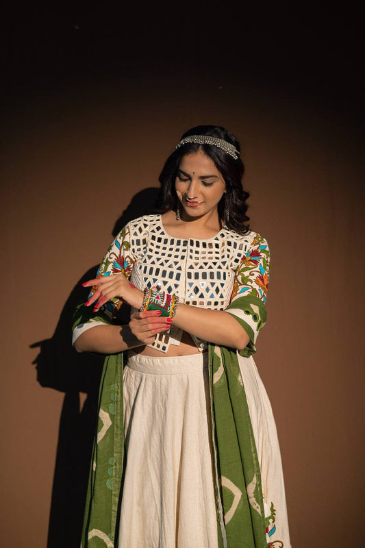 Cream Khadi Lehenga-Choli With Duppata