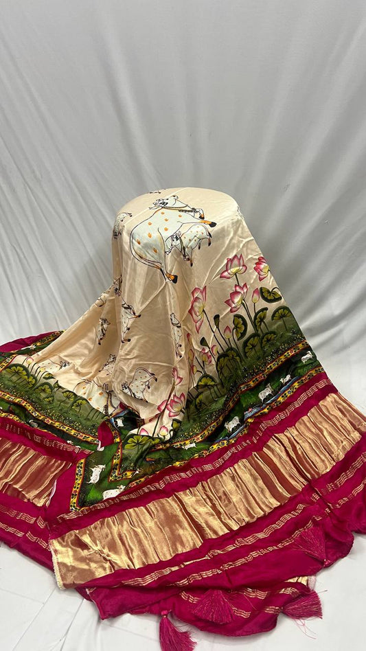 Cream digital print dupatta