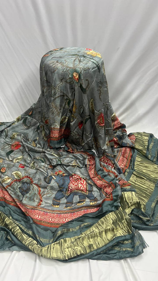 grey ditial print dupatta