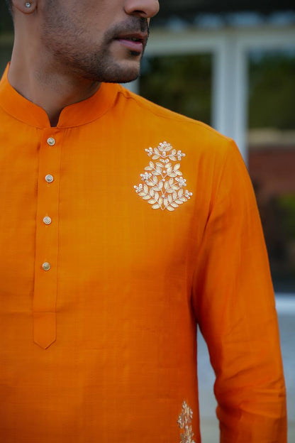 Orange kurta set For Men