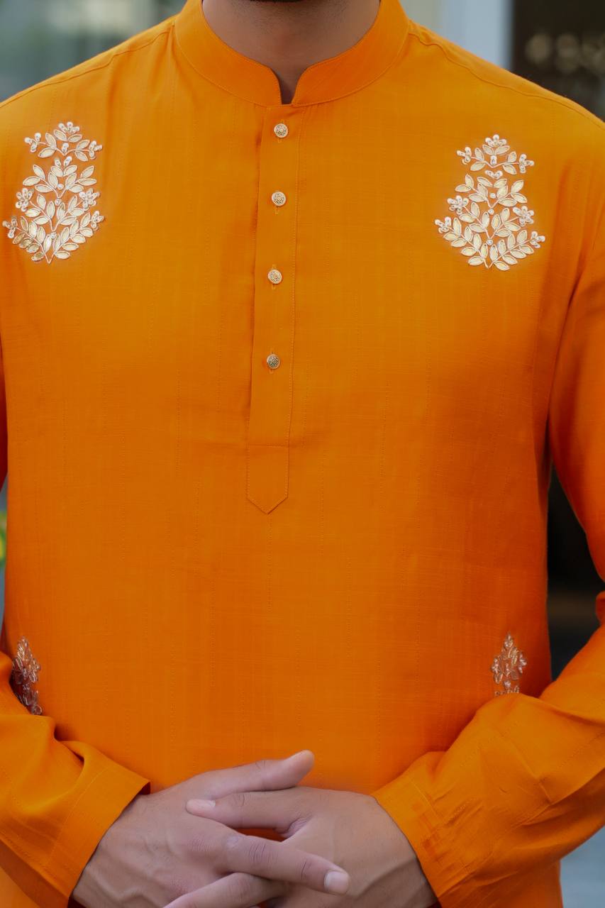 Orange kurta set For Men