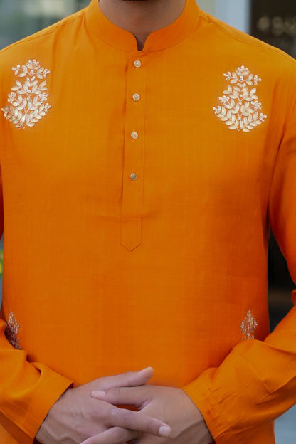 Orange kurta set For Men