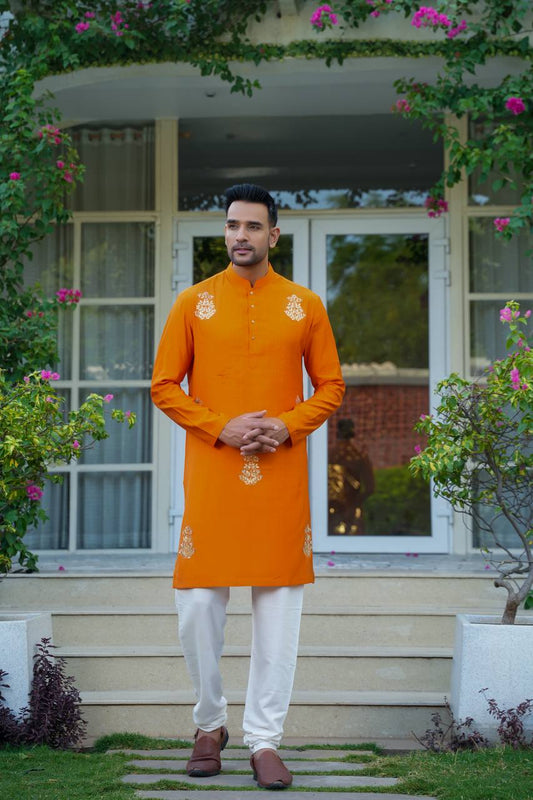 Orange kurta set For Men