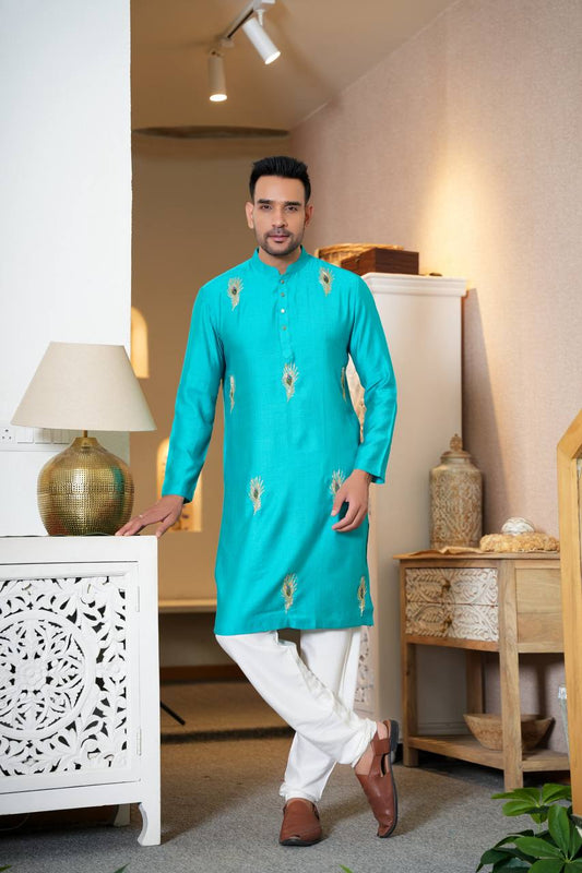 Sky blue kurta-set For Men