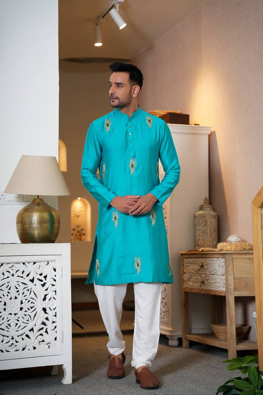 Sky blue kurta-set For Men