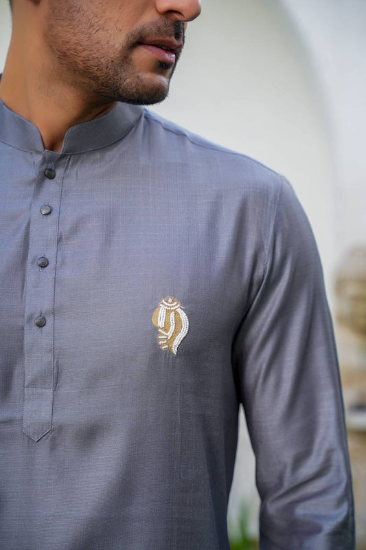 Gray kurta-set For Men