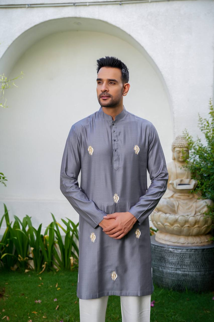 Gray kurta-set For Men