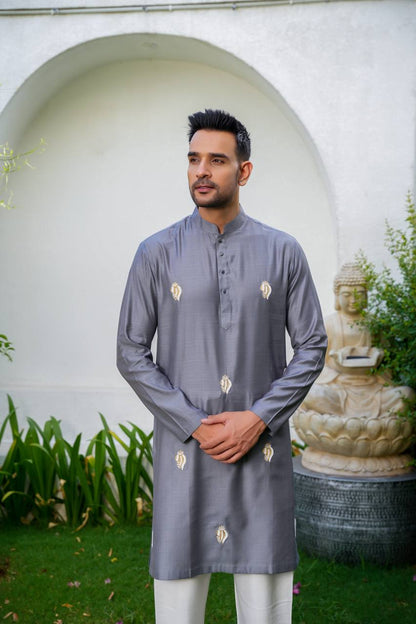 Gray kurta-set For Men