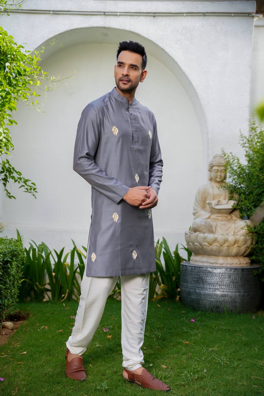 Gray kurta-set For Men