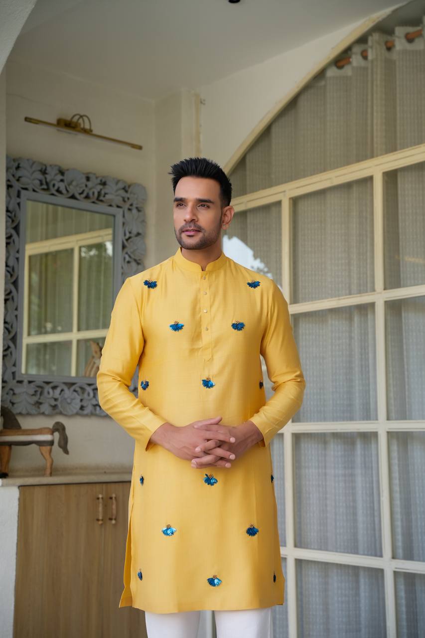 Yellow kurta-set For Men