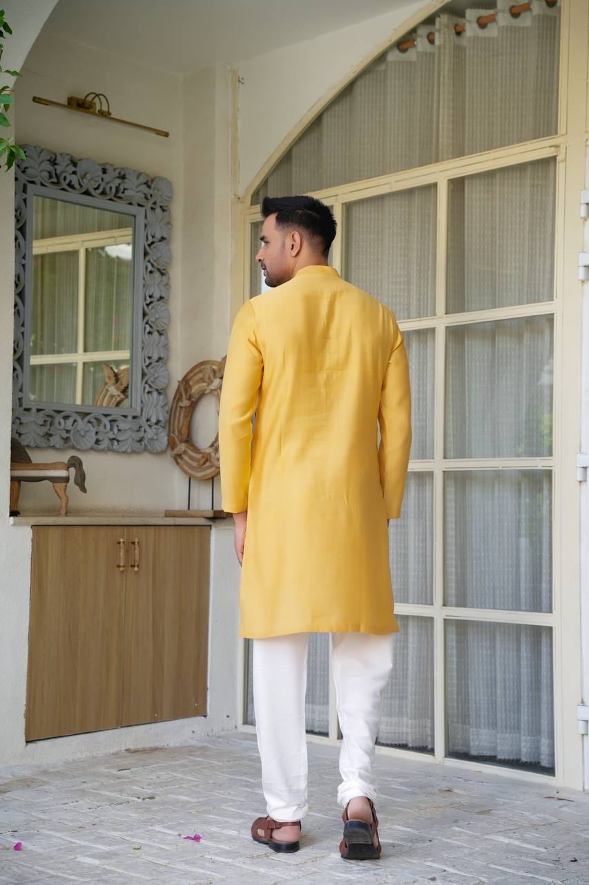 Yellow kurta-set For Men