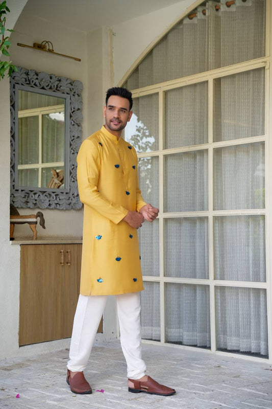 Yellow kurta-set For Men