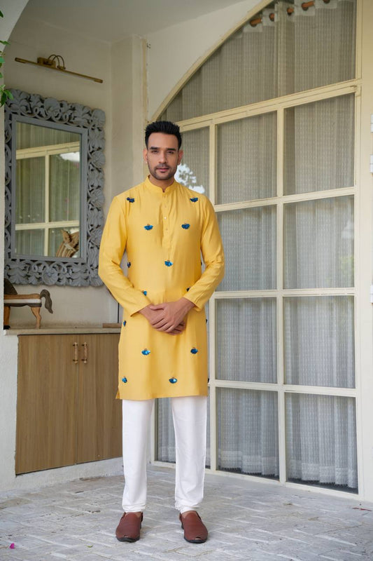 Yellow kurta-set For Men