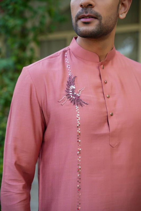 Baby pink kurta-set For Men