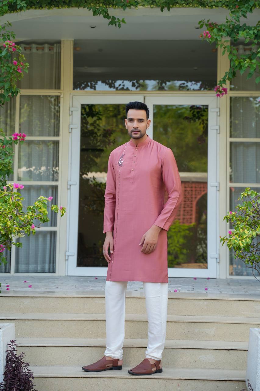 Baby pink kurta-set For Men