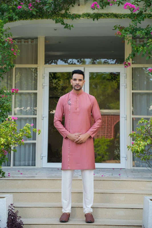Baby pink kurta-set For Men