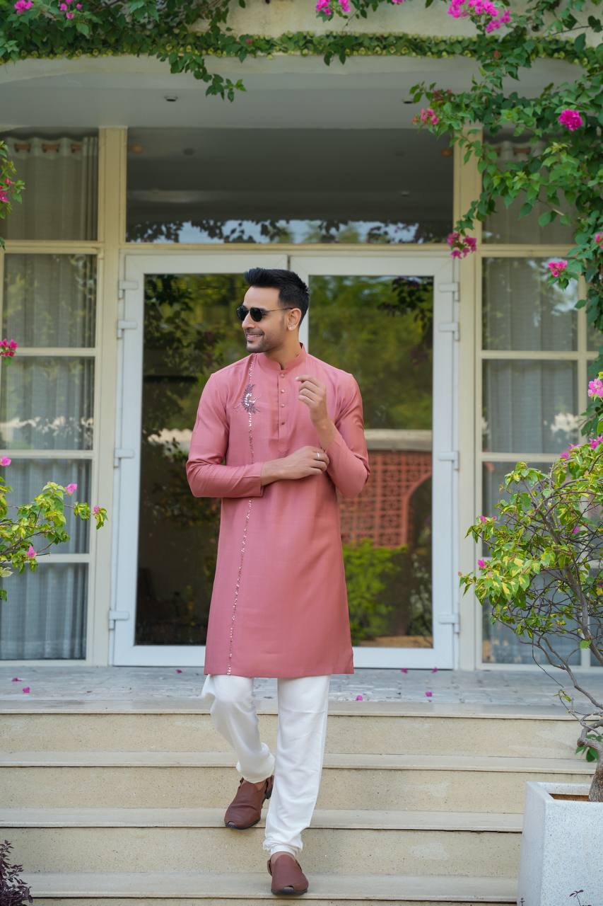 Baby pink kurta-set For Men