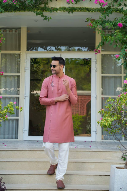Baby pink kurta-set For Men