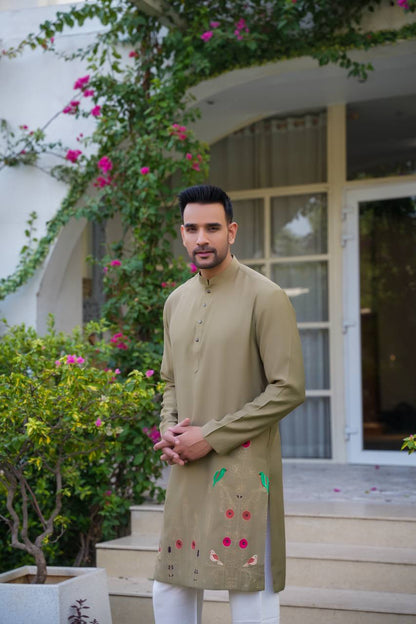 Mehndi Green kurta-set For Men