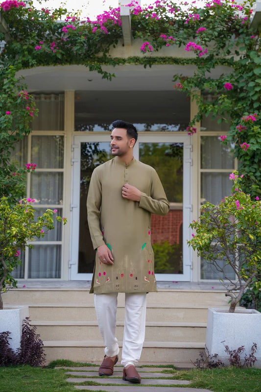 Mehndi Green kurta-set For Men