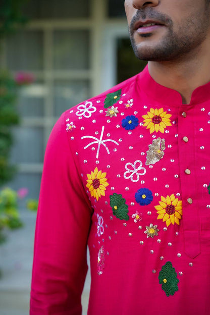 Pink Elegance Kurta Set For Men