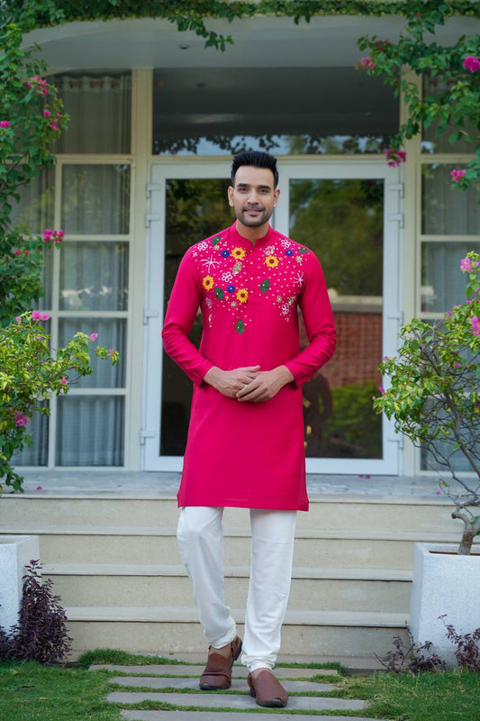 Pink Elegance Kurta Set For Men