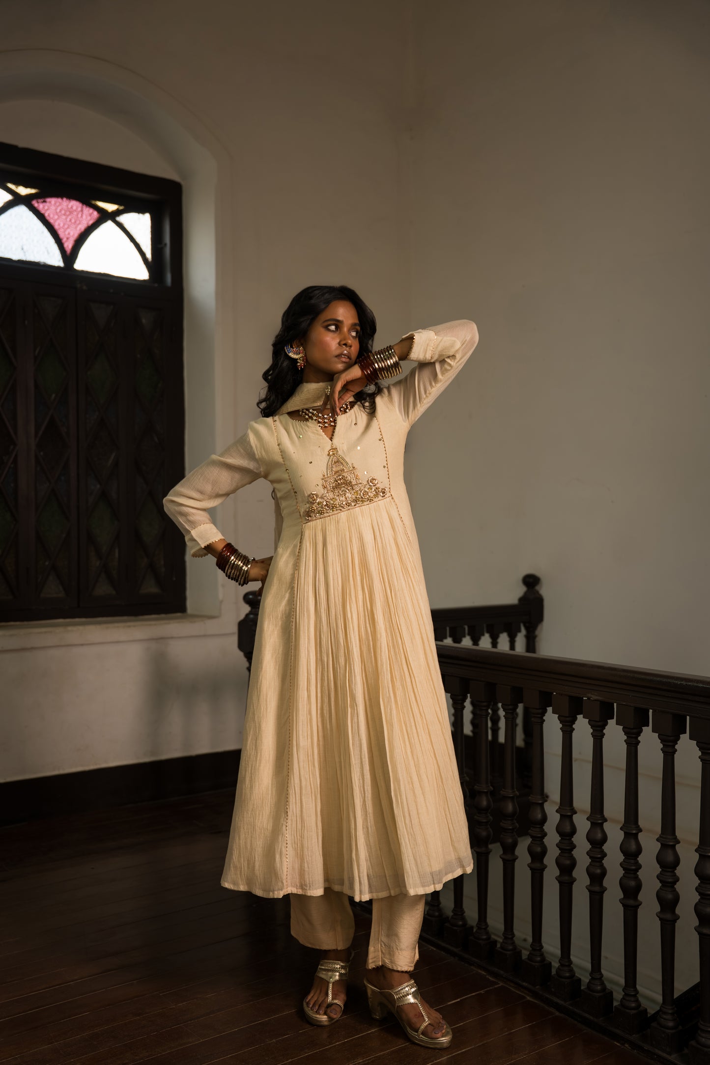 Devalaya Ivory Chanderi Tissue Kurta Set