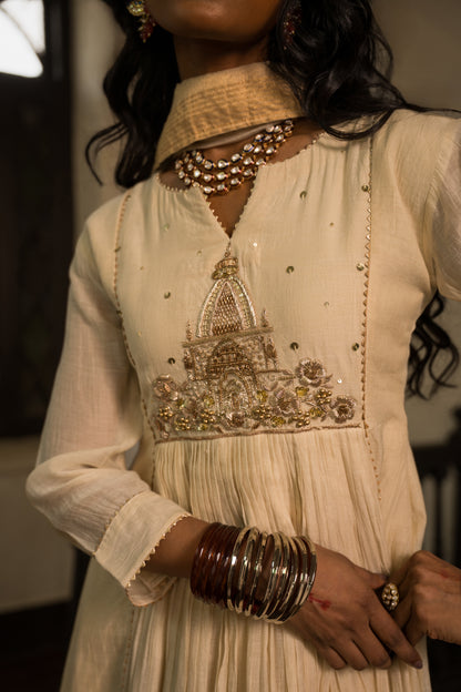 Devalaya Ivory Chanderi Tissue Kurta Set