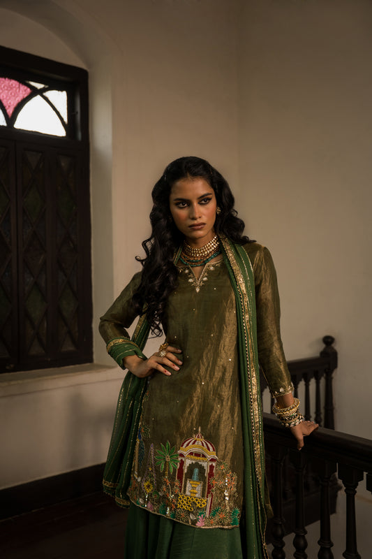 Green Kurta sharara  With Dupatta