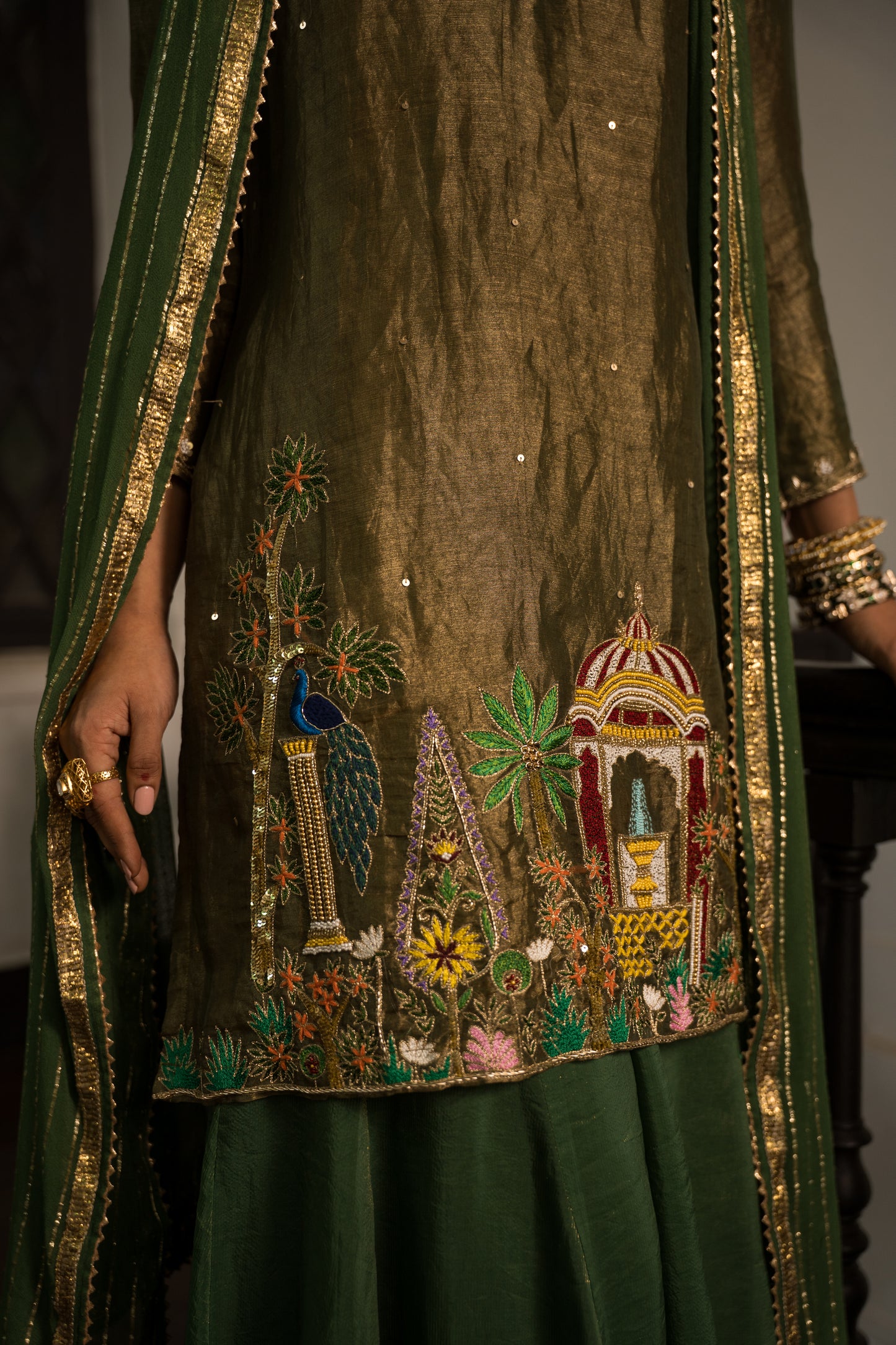 Green Kurta sharara  With Dupatta