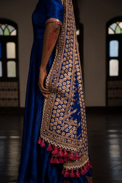 Blue Anarkali Dress With Dupatta