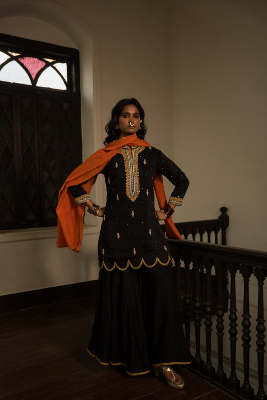 Black Sharara Set With Dupatta