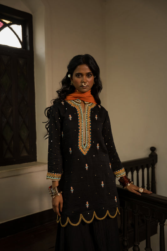 Black Sharara Set With Dupatta