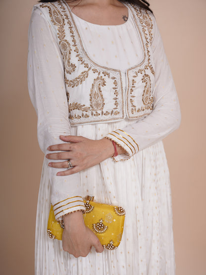 White Anarkali Dress With Jacket