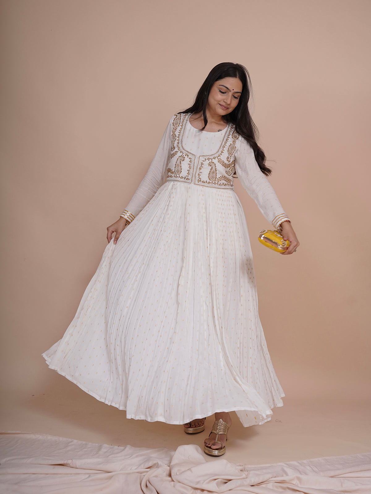 White Anarkali Dress With Jacket
