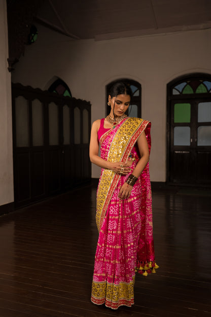 Pink Bandhani Saree