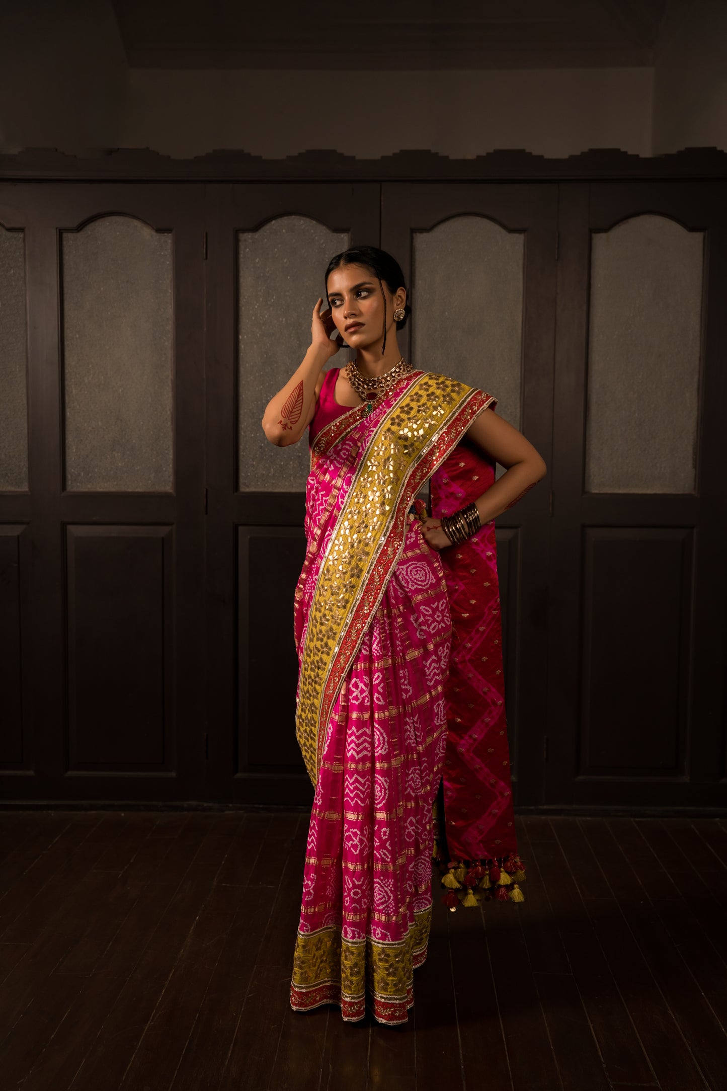 Pink Bandhani Saree