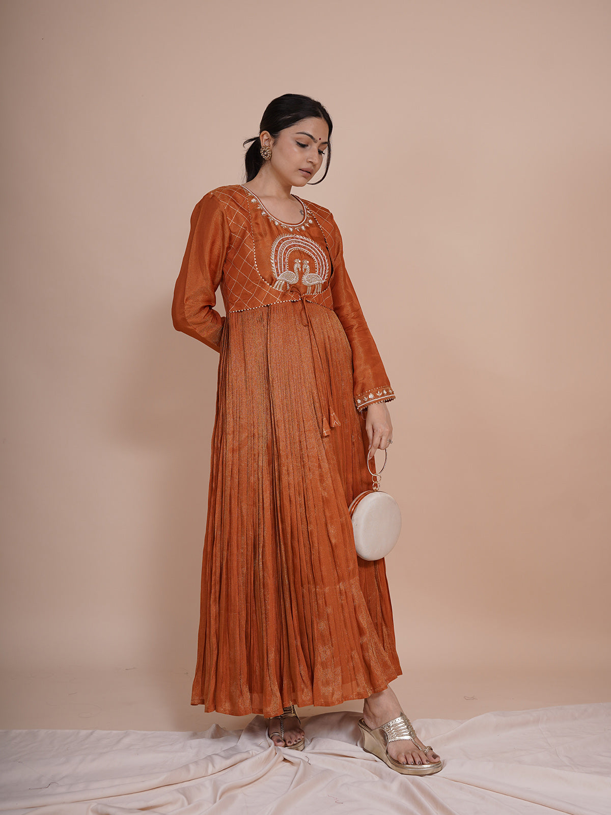 Mayurah Tisssue Silk Rust orange  Anarkali Dress