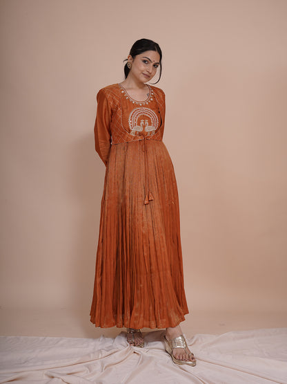 Mayurah Tisssue Silk Rust orange  Anarkali Dress